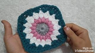 مربع جرانى كروشيه/طريقه عمل مربع جرانى/How to crochet Granny Square