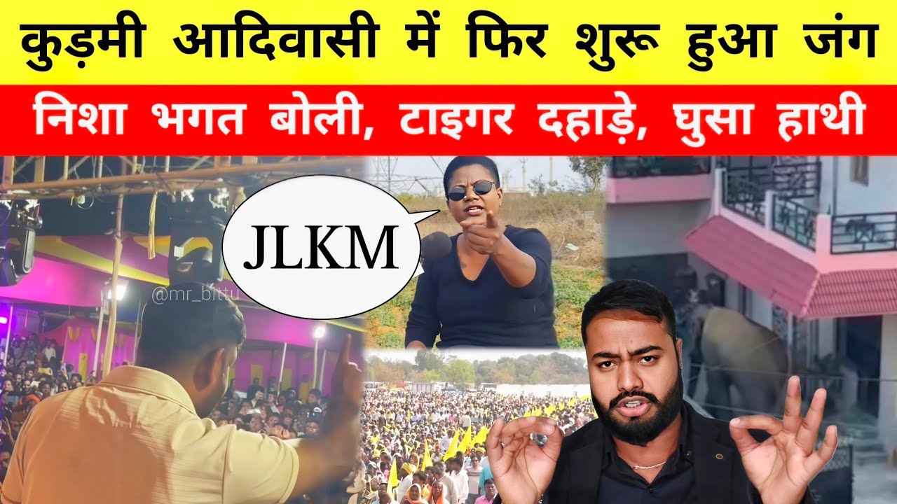 कुड़मी आदिवासी में फिर शुरू जंग || दहाड़े Tiger Jairam Mahto || बोली Nisha Bhagat | घर में घुसा हाथी