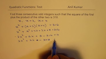 Three odd consecutive integers sum of squares and product Quadratic Application