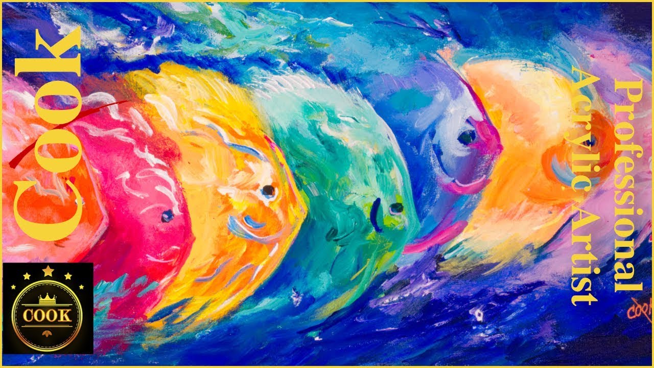 Fantasy School of Colorful Fish Acrylic Painting Tutorial for Beginner and Advanced Artists