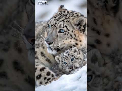 Tender Moments: Snow Leopard with Her Cub – A Rare Close-Up