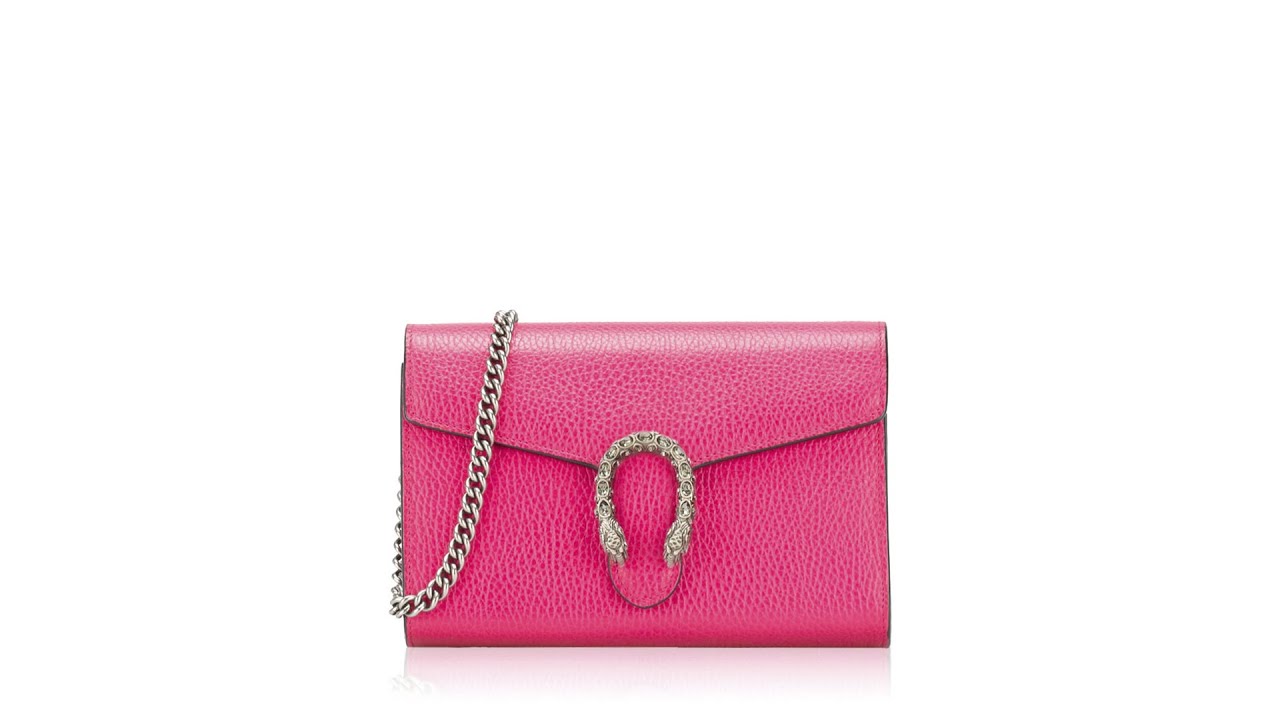 Gucci Dollar Calfskin Crystal Dionysus Chain Wallet Pink