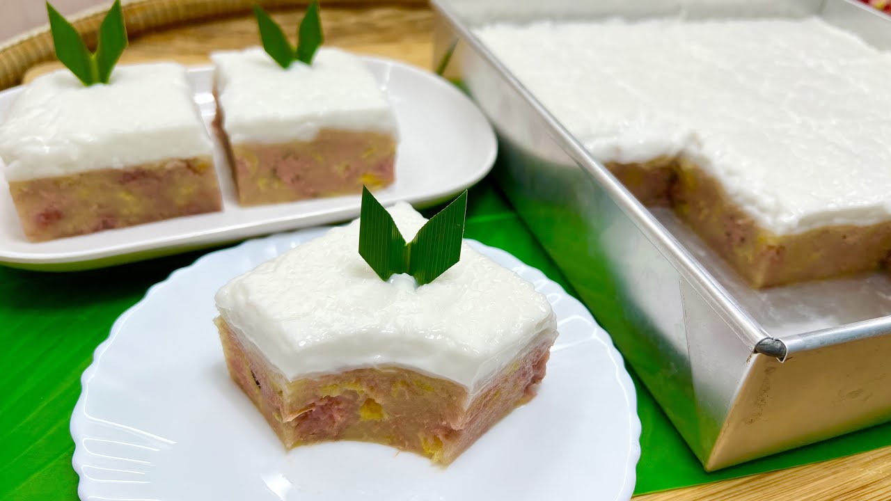 ขนมกล้วยหน้ากะทิสูตรเต็มถาด10*10ตัดขายกำไรดี เนื้อเหนียวนุ่มหนึบอร่อยมาก