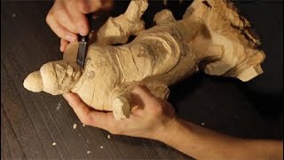 毘沙門天の彫刻　Carving Vaisravana (guardian god of Buddhism) full version