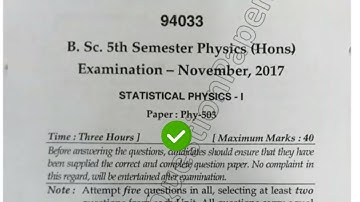 2017 Mdu BSc Physics Hons 5th Sem Statistical Physics Question Paper #MduQuestionpaper