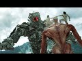 Attack on titan eren mikasa titan armin titan vs mecha godzilla