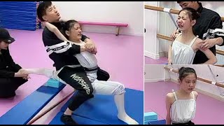Girl's flexibility training, this time the girl is very strong and didn't cry loudly.     liang