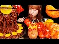 ASMR MUKBANG :) Black Bean Noodles, Tteokgangjeong, Radish Kimchi, Hotdog. 팔도짜장면,가래떡강정, 석박지, 핫도그