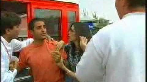 Juan Pablo Montoya gets hit in the head with a camera