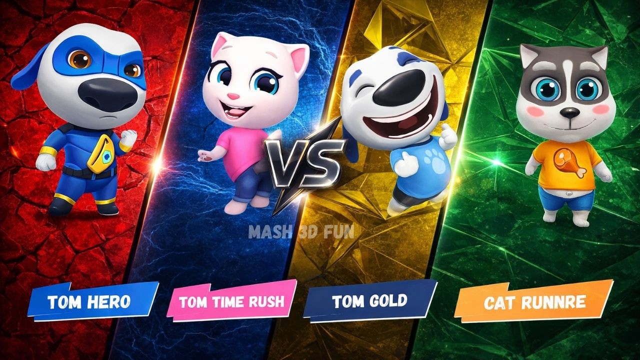 Which Talking Tom Runner Game Is BEST? 🏆  | Cat Runner🆚Gold Run🆚Time rush🆚 Hero Dash| |Mash 3d fun