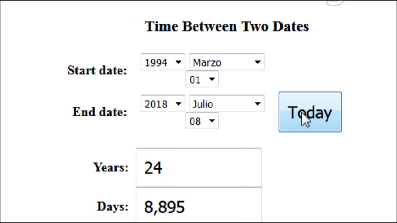 contador de dias entre fechas