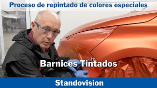 Proceso de repintado de colores especiales: Barnices Tintados