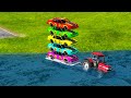 Tractor Trailer Car Rescue - Cars vs Giant Deep Water Pit - BeamNG Drive