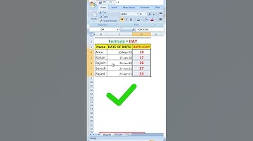 EXCEL Function to Extract DAY from Date | DAY Formula in Excel | #excel #excelformula #shorts