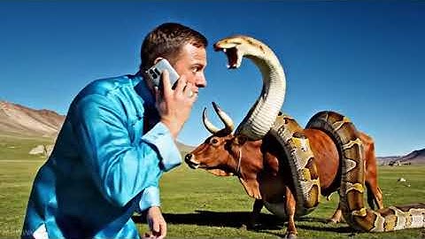 Emergency Rescue Team Saves Exhausted Cow From Giant Python’s Deadly Bite🐂🐍   meoww Ai 480p, h264,