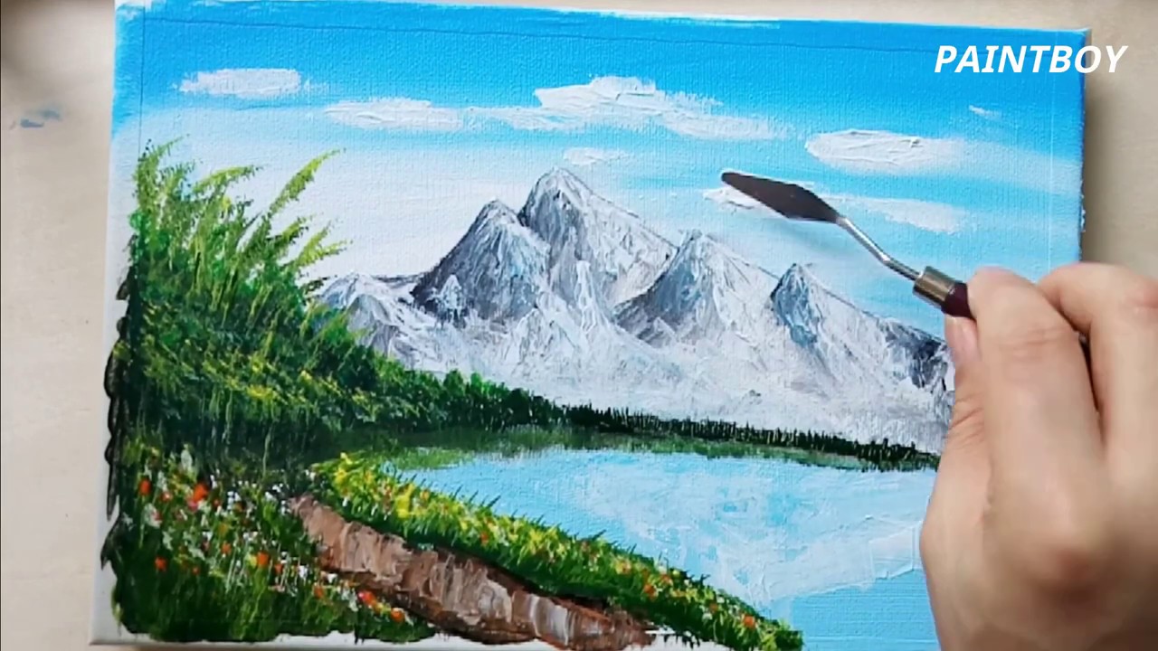 #2.Acrylic painting, how to draw snow mountain? Landscape painting ...