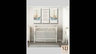 Bear Sailor Nursery Wall Art 3-Panel Canvas Print with 'Sailor's Journey' Poem Nautical Baby Room...