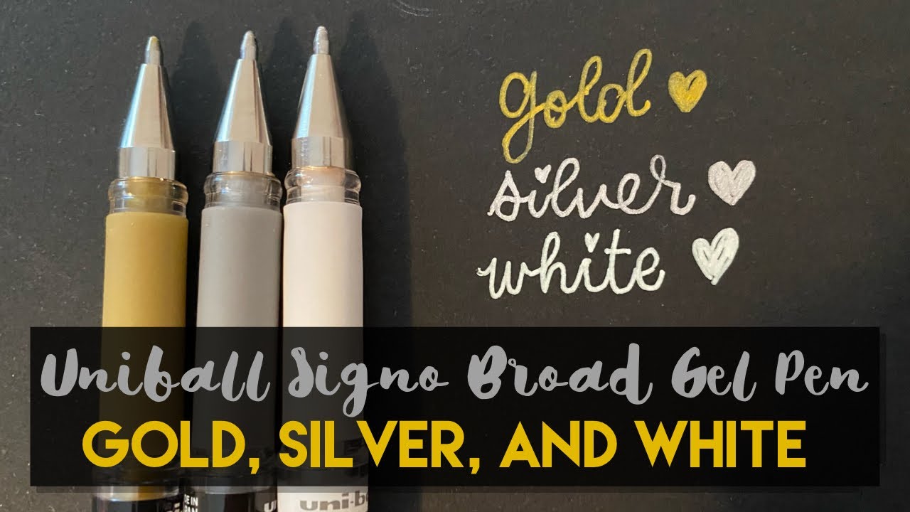 Uni Ball Signo Broad WHITE GOLD and SILVER Gel Pen Review