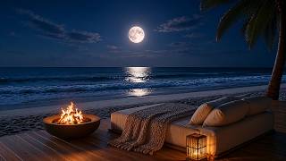 Cozy Beach Escape 🌊 | Relaxing Ocean Waves & Crackling Fire for Restful Nights