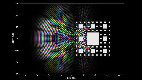 Quantum simulation of a particle breaking through a Sierpinski carpet fractal potential