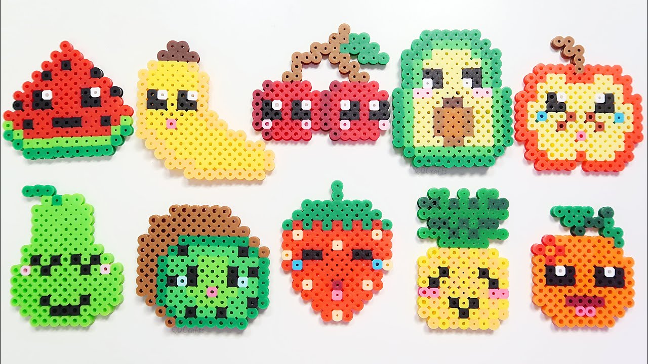 10 Easy Perler Bead DIY Fruits Keychains & Magnets - YouTube