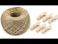 2 ИДЕИ поделок ИЗ ДЖУТА и ДЕРЕВЯННЫХ ПРИЩЕПОК своими руками / Jute craft idea