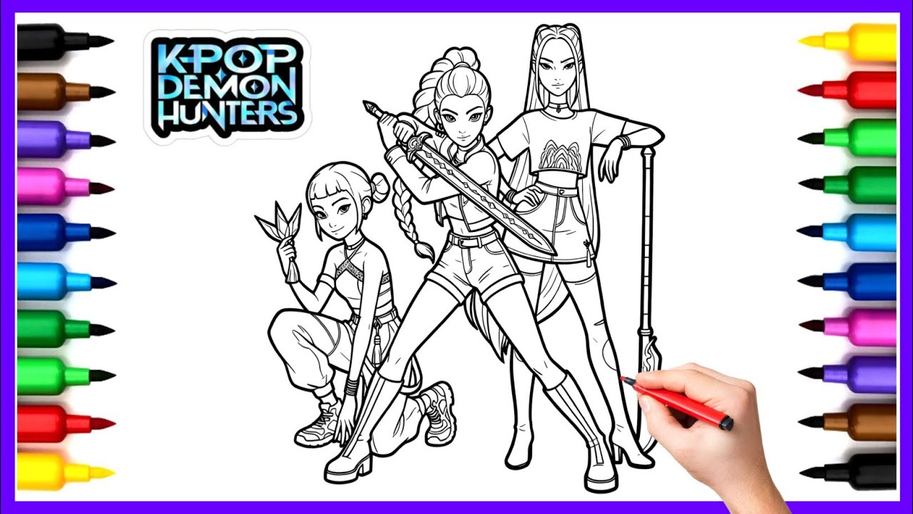 Раскраски K-Pop «Охотники на демонов»: Руми, Мира и Зои | Новые раскраски K-Pop «Охотники на демо...