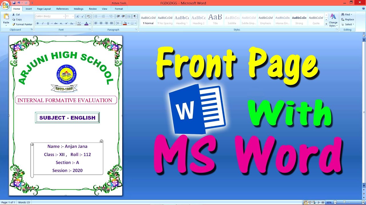 front page design with ms word