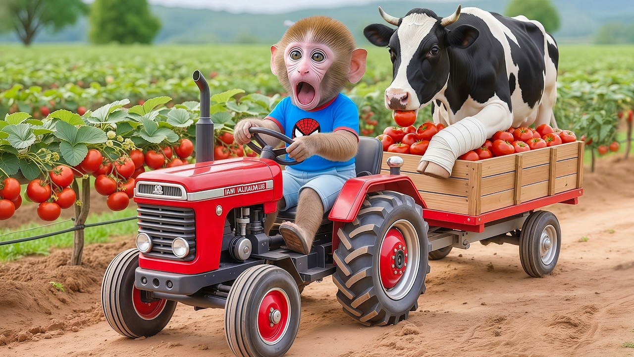 Monkey Nana Harvests Tomatoes and Rescues a Dairy Cow Stuck in the Mud!