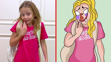 Nastya and Dad are learning responsibility so as not to be late for school | funny drawing meme😂