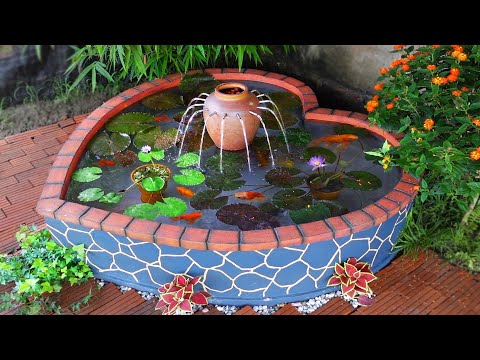 DIY Amazing Heart Waterfall Aquarium with Bricks and Cement - Garden Decoration Ideas