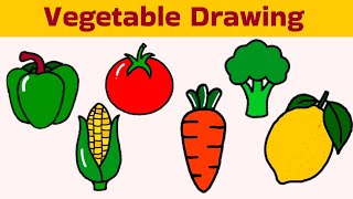 Easy Vegetable & Fruit Drawing and Coloring for Kids | Capsicum Tomato Corn Carrot Lemon Drawing 🥕🍅🌽