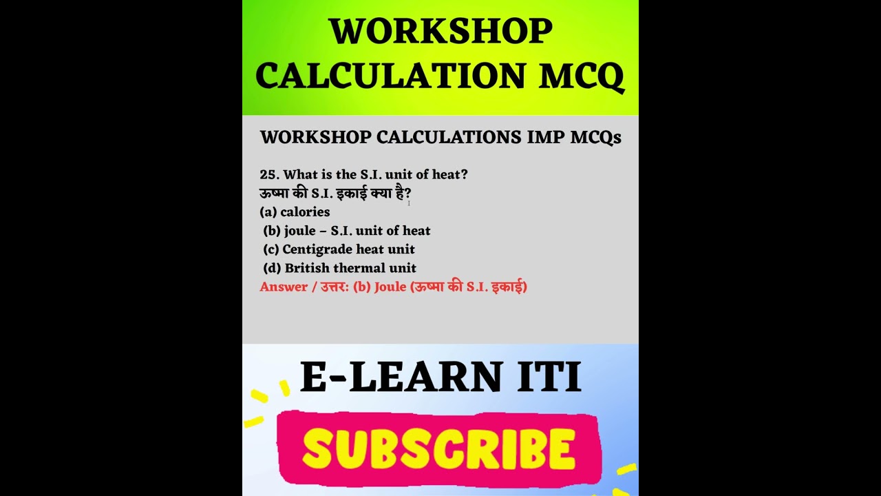 Workshop Calculation & Science MCQs | BHEL Artisan 2025 | ITI MCQ Series | 