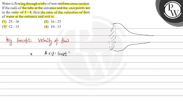 Water is flowing through a tube of non - uniform cross - section. If the radii of the tube at th...