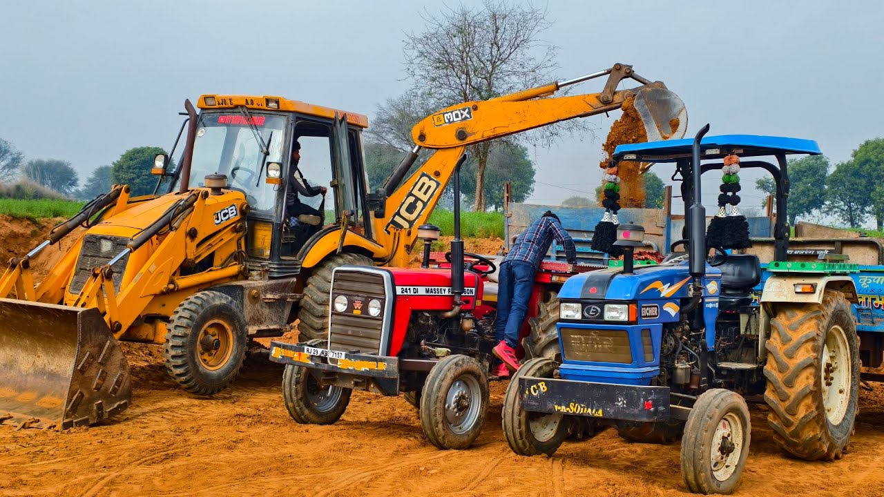 JCB 3dx Eco Excellence and Tractor Stuck Mud in Mahindra 475 Eicher 380 Kubota Models | Jcb Tractor