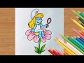 How To Draw A Smurfette Sitting On Flower Easy Step By Step || Art Is My Soul🤗