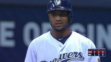 BOS@MIL: Santana grounds an RBI single up the middle