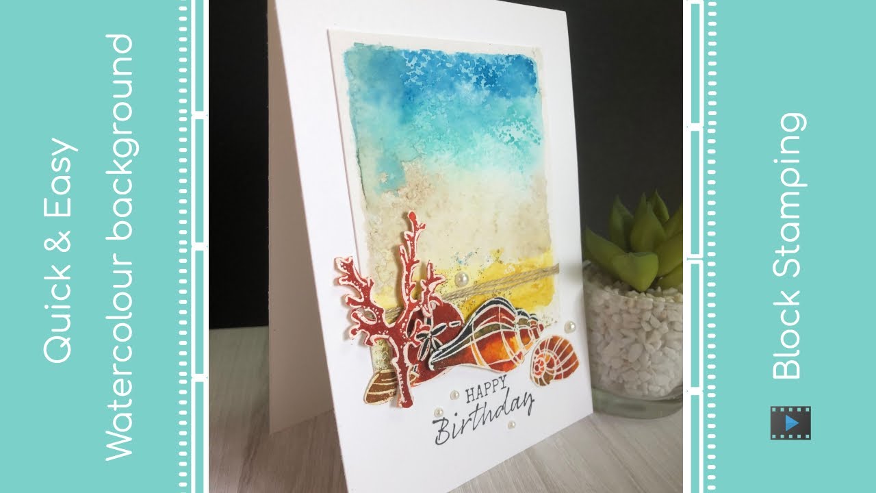 Watercolour effect background with Block Stamping Technique - YouTube