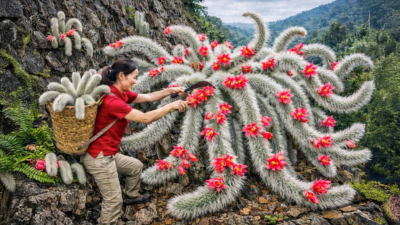 SHOCKING! Harvesting a Giant Cliff “Nine-Tailed Red Lotus” Worth $50,000 😱🌵 | Extreme Survival