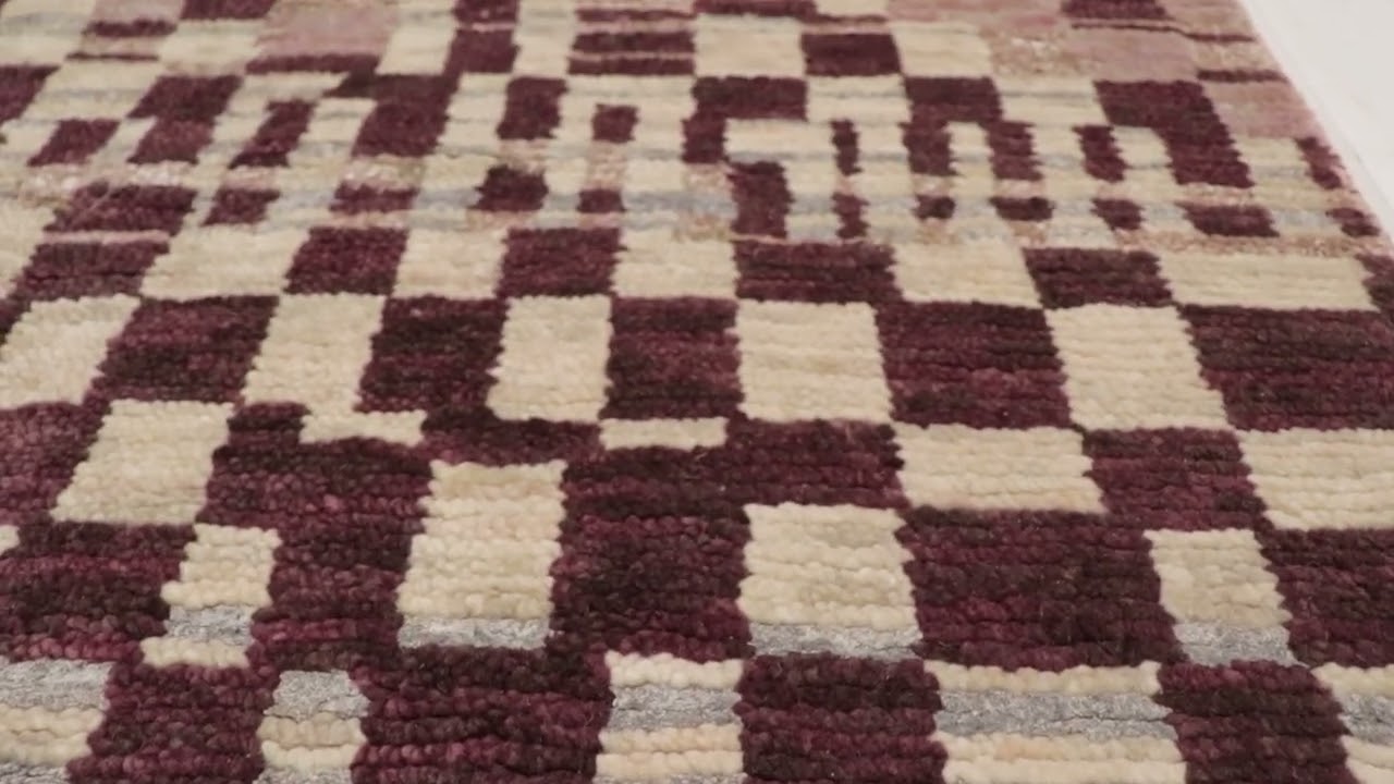 Rug & Kilim’s Moroccan Style Rug with Pink and Cream Geometric Patterns  -29752