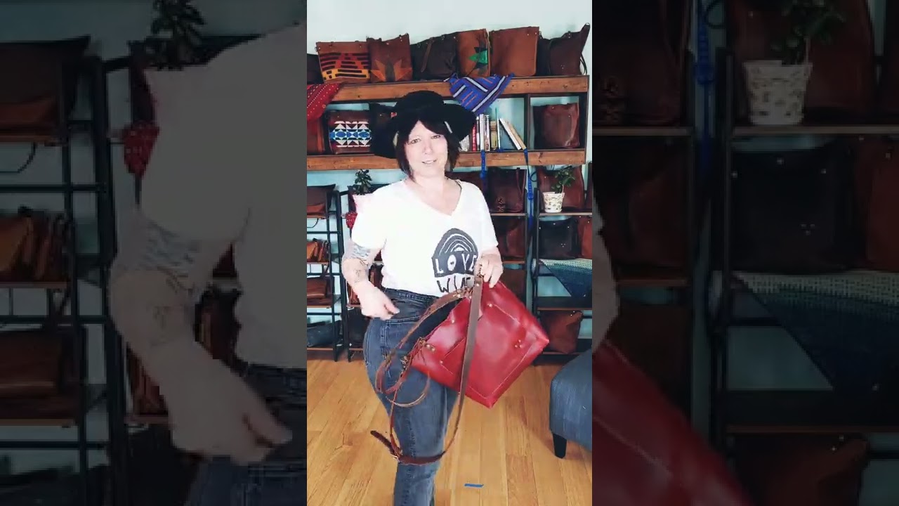 The Cherry Red Leather Classic Tote Bag Handmade in Asheville