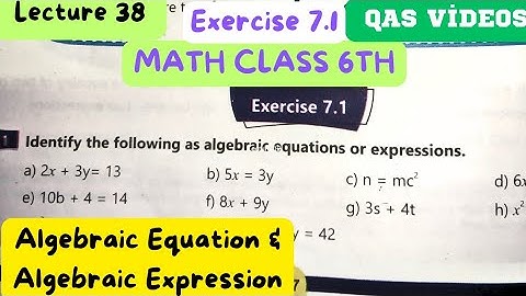 6th Class Math Exercise 7.1 | Algebraic Equations | Algebraic Expressions | PET | CT | PST | ETEA