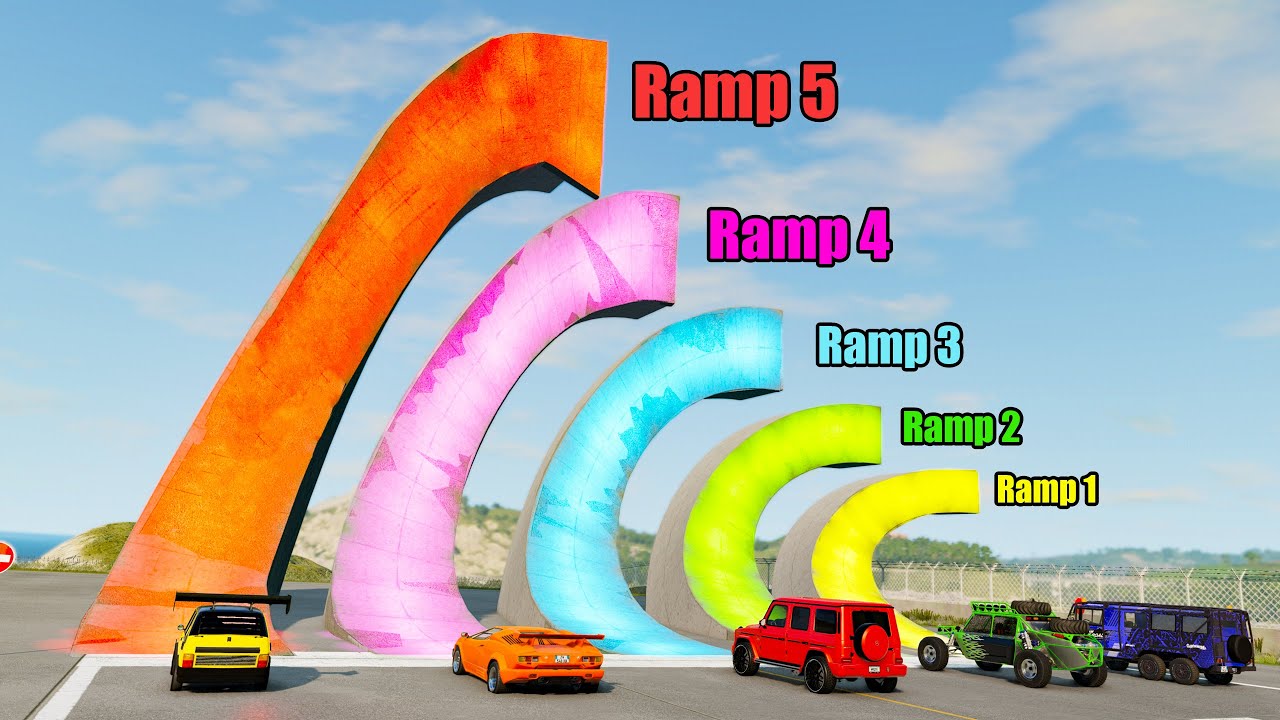 Which Сurved Ramp give you Longest Jump? - Beamng drive - YouTube