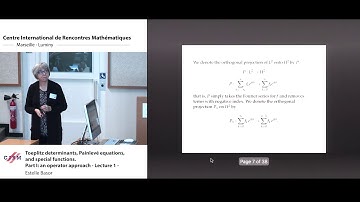 Estelle Basor: Toeplitz determinants, Painlevé equations, and special functions. Part I - Lecture 1
