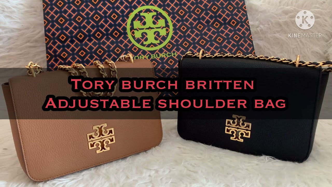 Tory Burch Britten Leather Adjustable Shoulder Bag/Crossbody in Black 