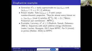 Pseudo-random sequences, twin primes, and twisted diophantine approximation (Manuel Hauke)