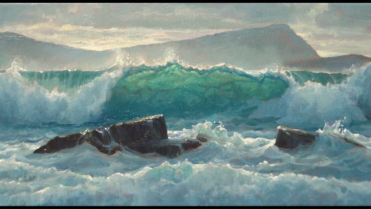 Небесная волна | Рисование полупрозрачной воды маслом | Урок по рисованию морского пейзажа