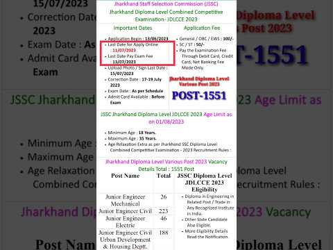 JSSC Diploma Level Various Post JDLCCE Online Form 2023 #shorts #viral #latest #news