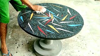 How to make coffee tables and chairs made of cement and broken ceramic tiles # 67