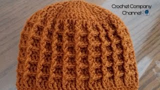 كروشيه طاقيه بغرزه الوافل - How to crochet Waffle stitch hat